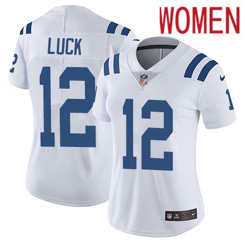 Women Indianapolis Colts 12 Andrew Luck Nike White Vapor Limited NFL Jersey